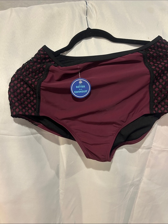Swimsuits For All Other - Swimsuits For All Burgundy High-Waist Swim Bottoms with Black Mesh Sides size18